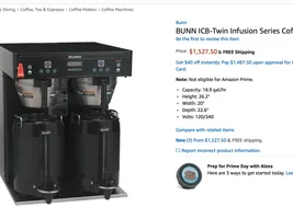 SOLD: Bunn ICB-TWIN Dual Infusion Series Coffee Brewer